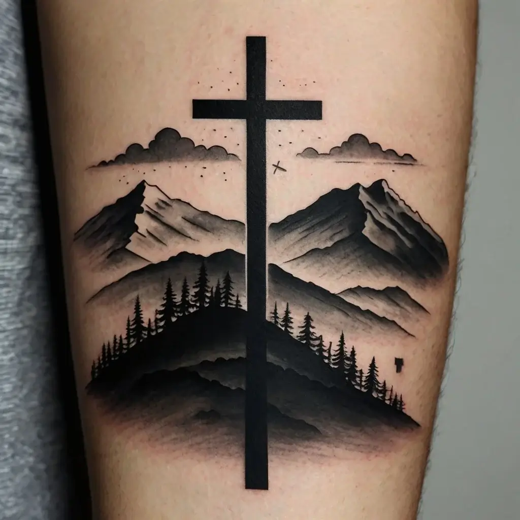 three crosses on a hill tattoo (27)