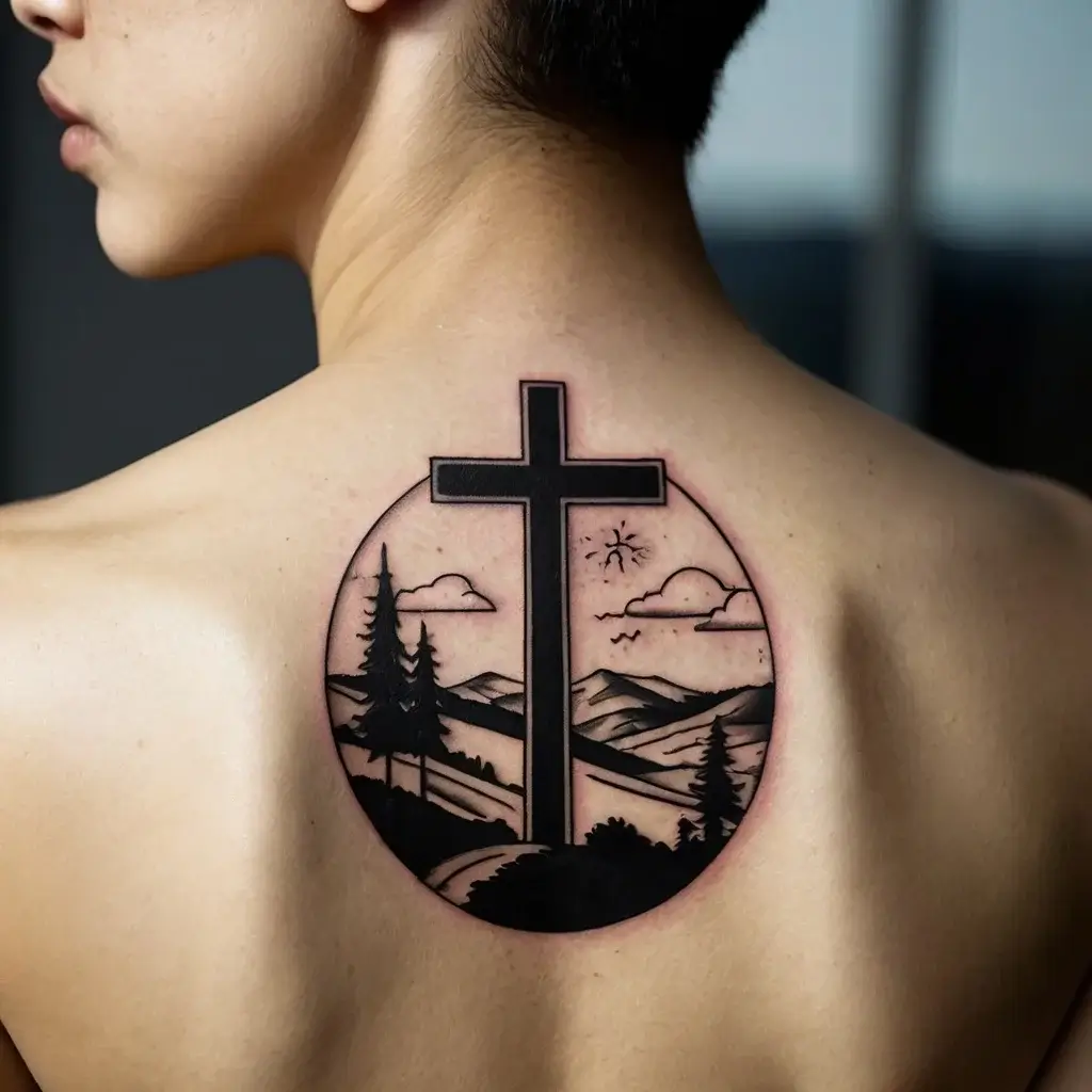 three crosses on a hill tattoo (28)