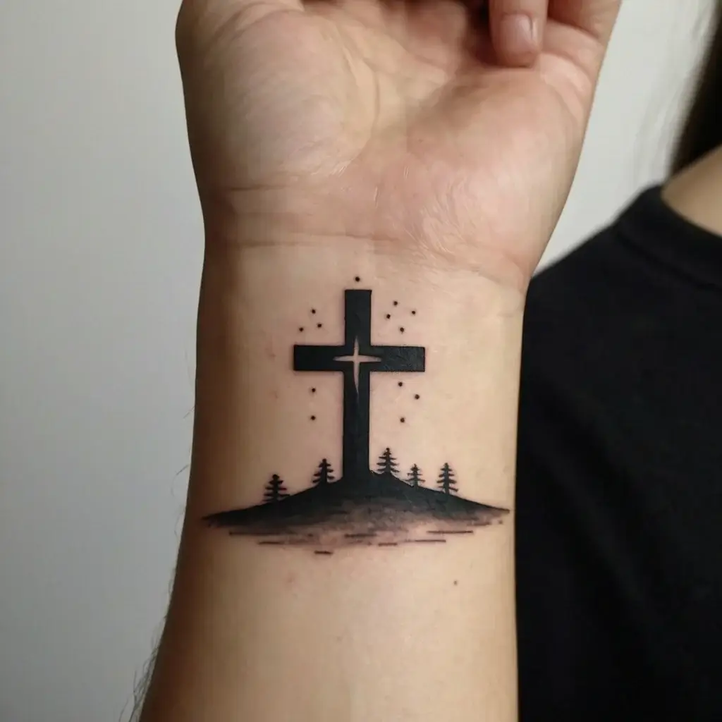 three crosses on a hill tattoo (29)