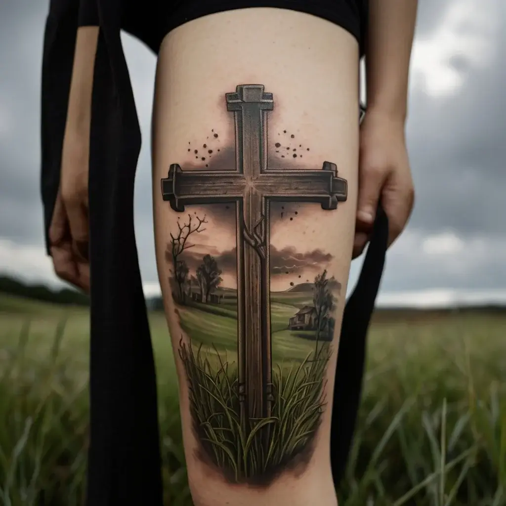 three crosses on a hill tattoo (3)