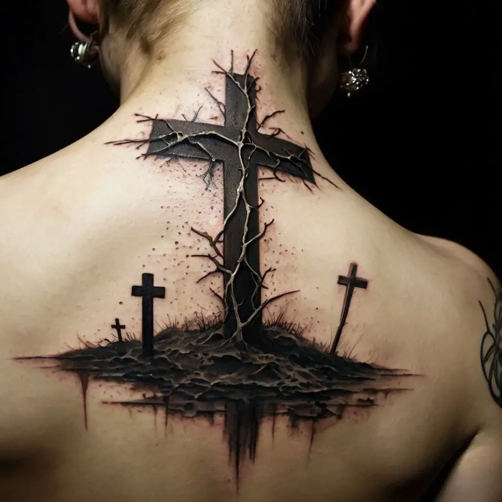 three crosses on a hill tattoo (31)