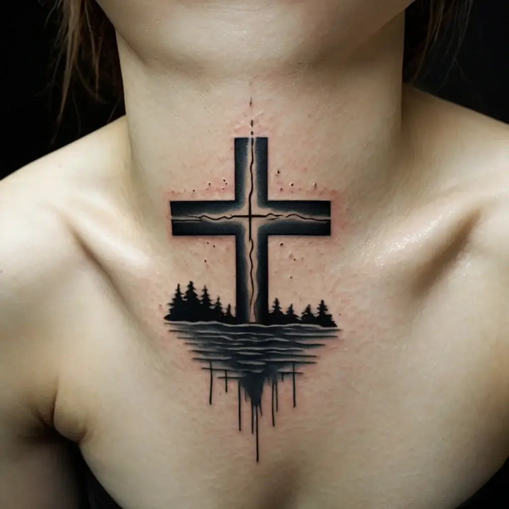 three crosses on a hill tattoo (34)