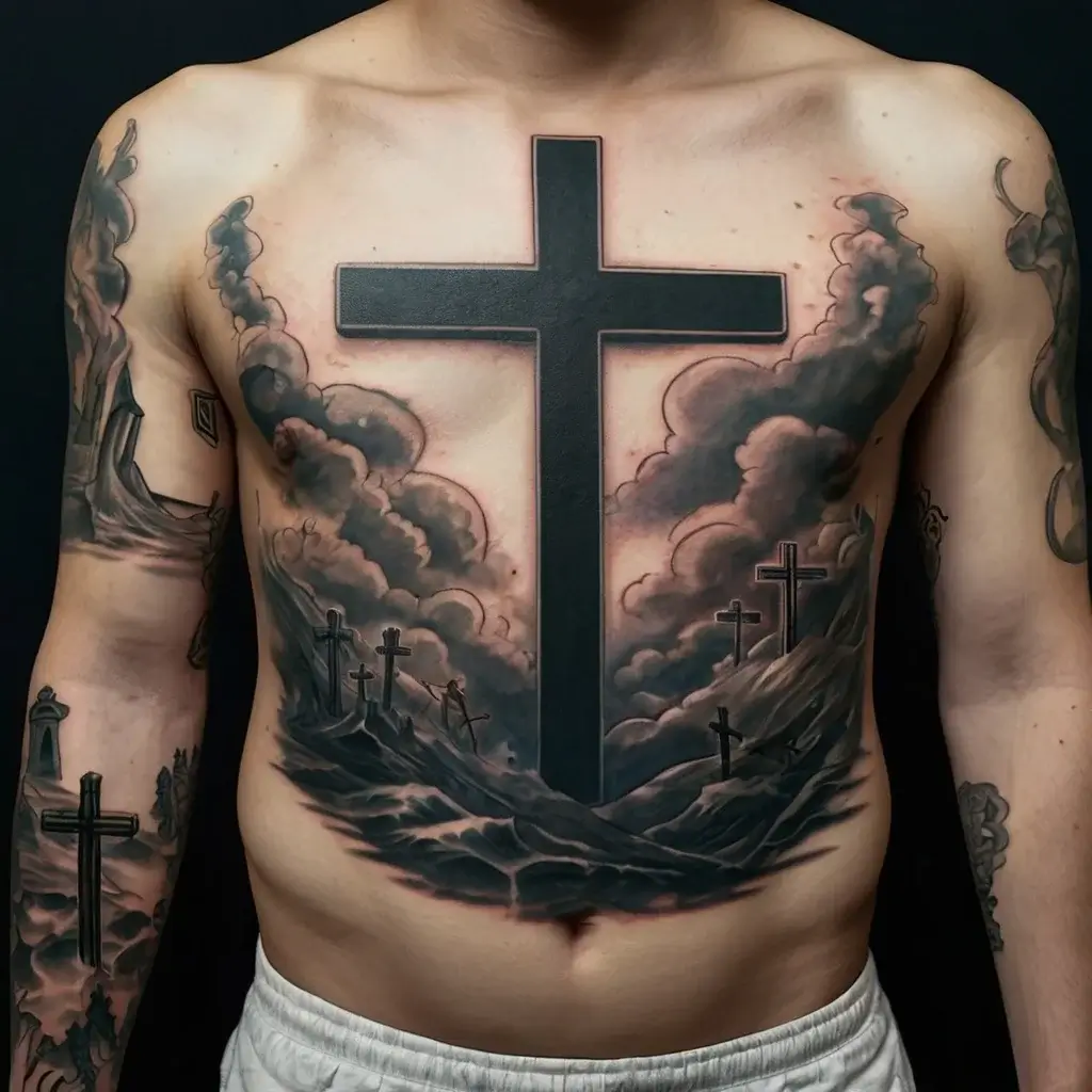 three crosses on a hill tattoo (35)