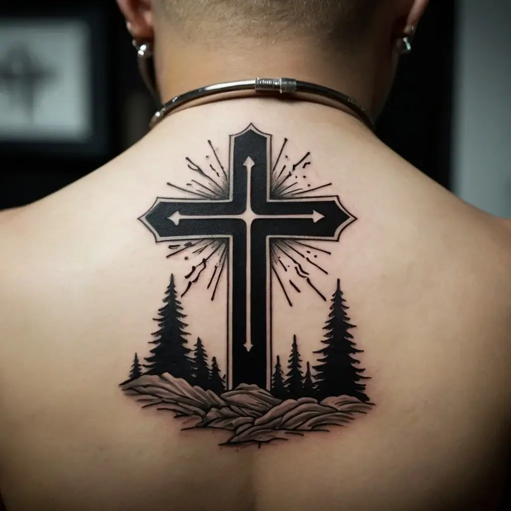 three crosses on a hill tattoo (38)