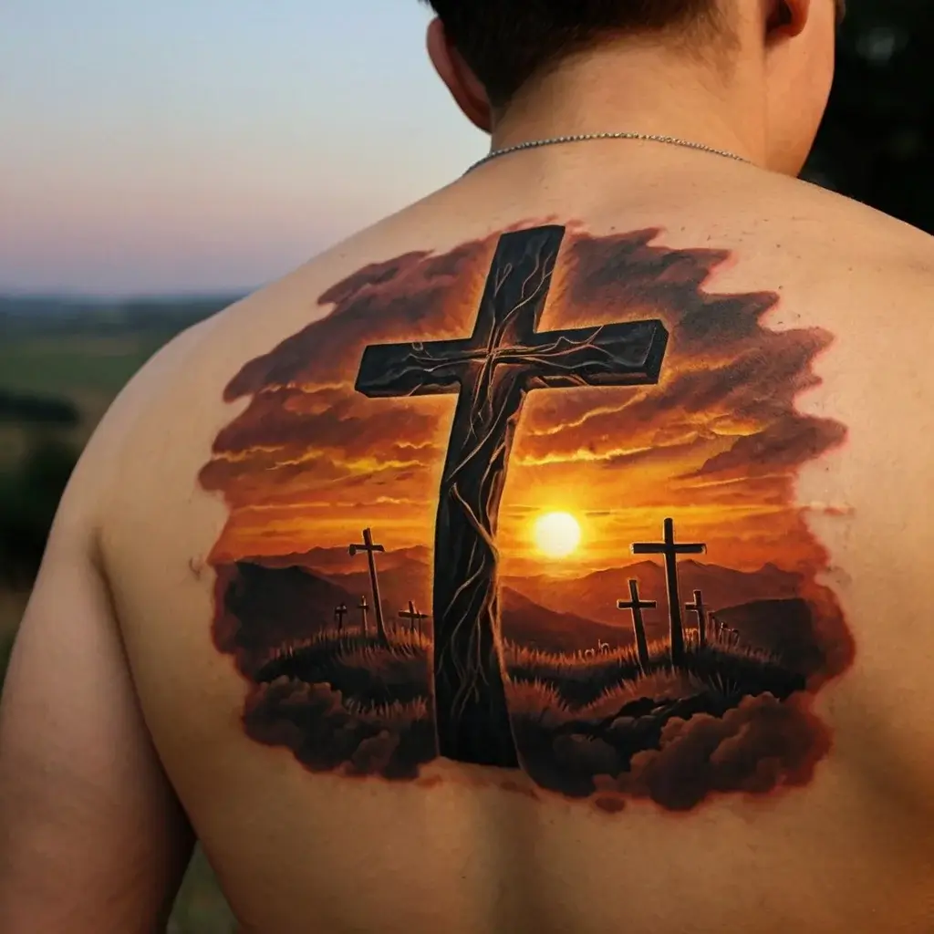 three crosses on a hill tattoo (4)