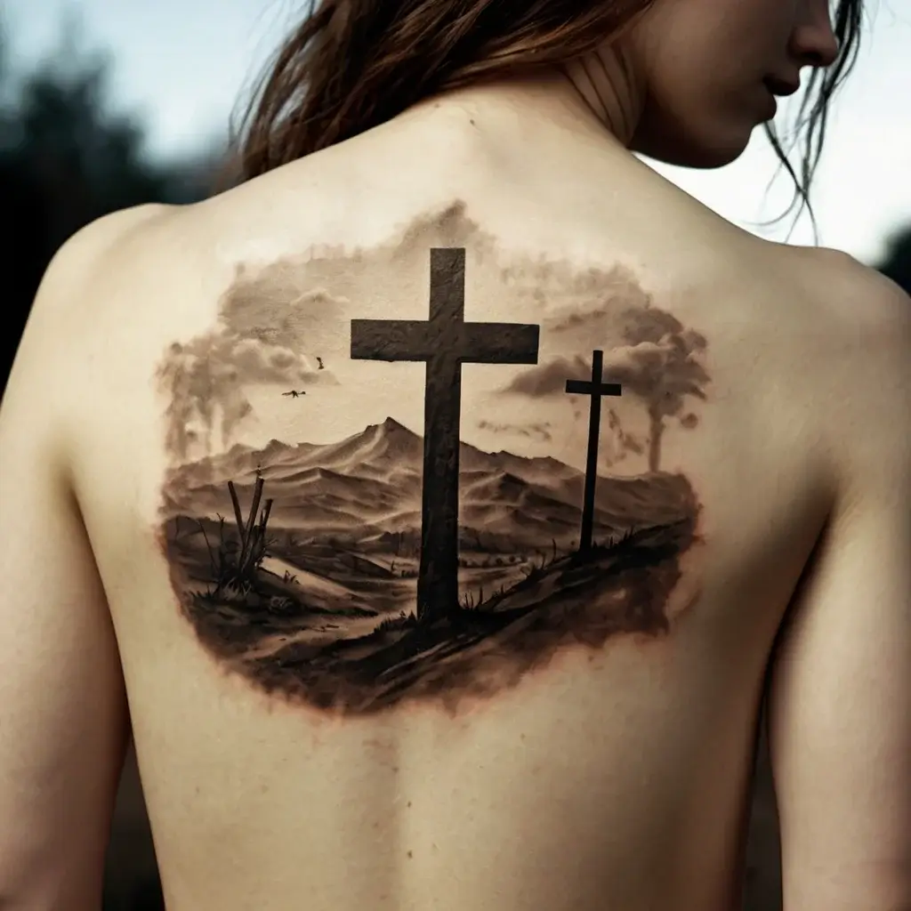 three crosses on a hill tattoo (41)