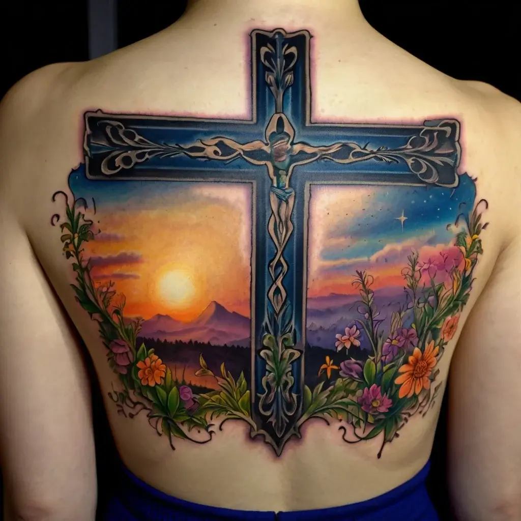 three crosses on a hill tattoo (5)