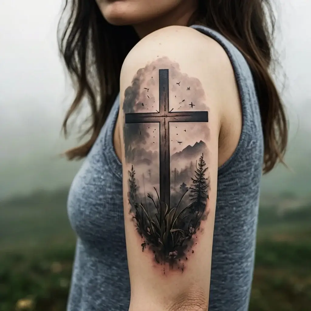 three crosses on a hill tattoo (6)