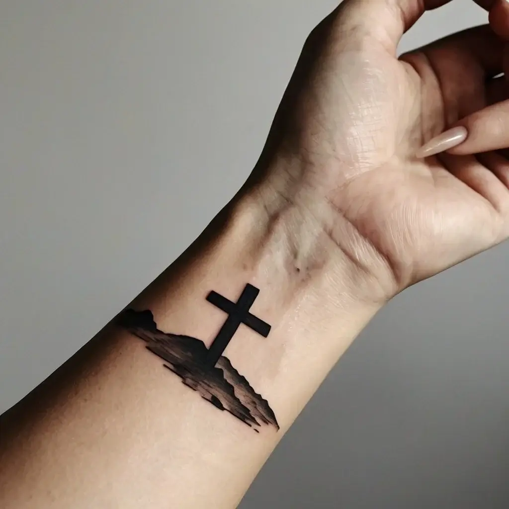 three crosses on a hill tattoo (7)