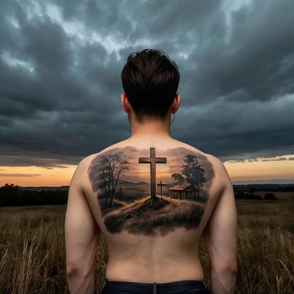 three crosses on a hill tattoo (9)