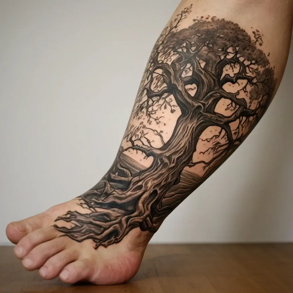 tree leg tattoo (60)