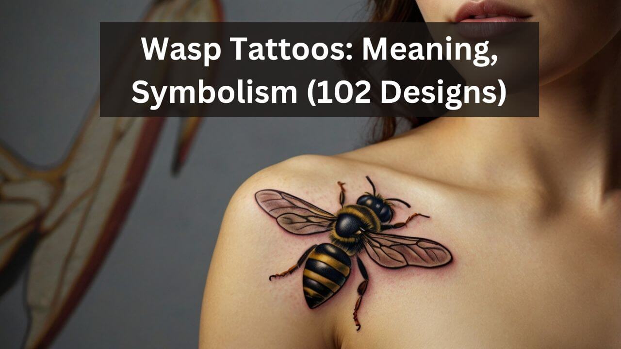 3D wasp tattoo on shoulder; realistic black and yellow design with detailed wings, symbolizing strength and resilience.