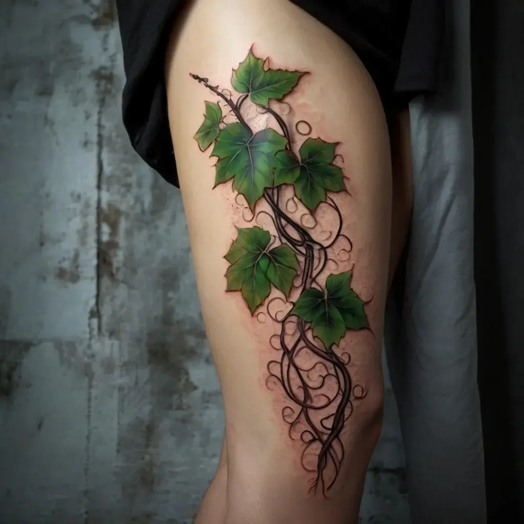 vine on leg tattoos (10)