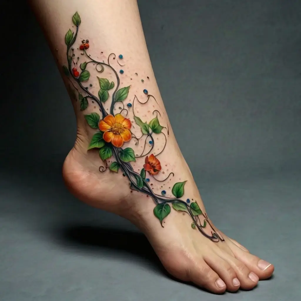 vine on leg tattoos (17)