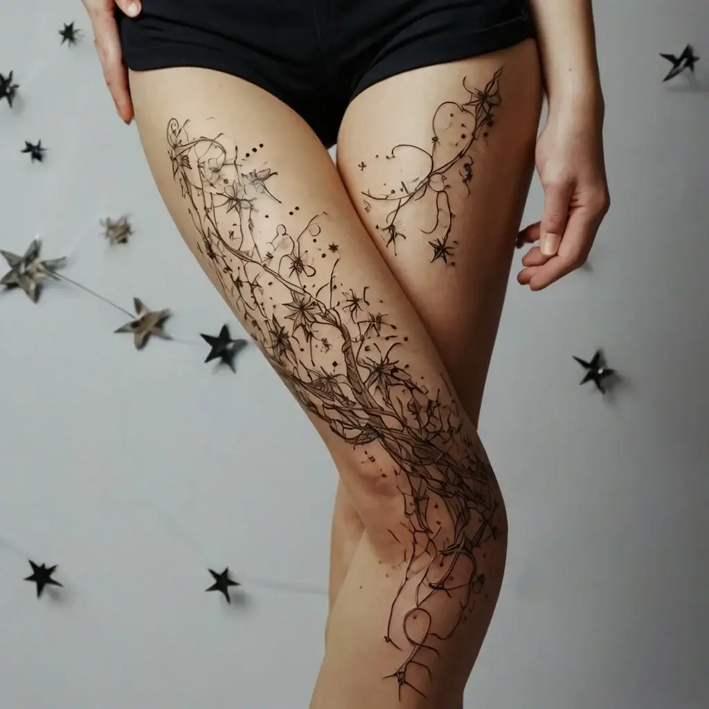 vine on leg tattoos (2)