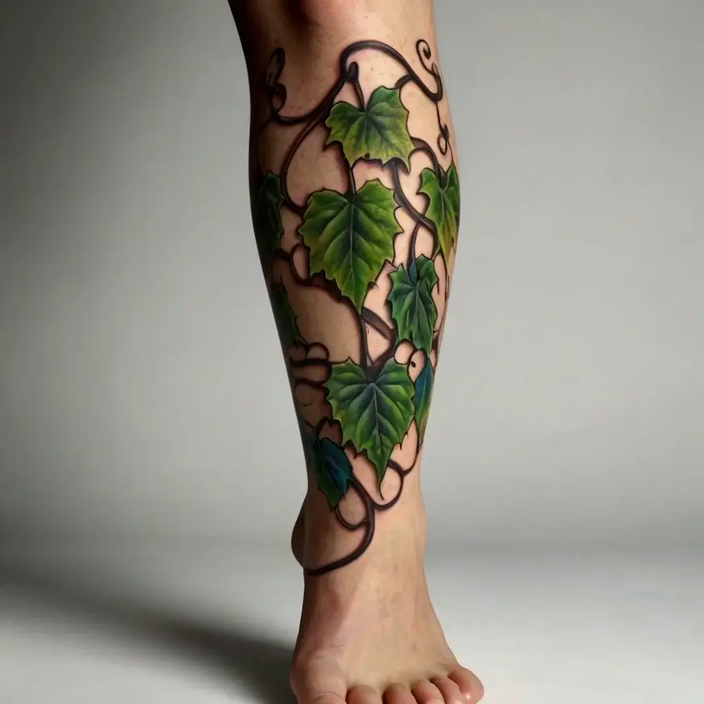 vine on leg tattoos (26)