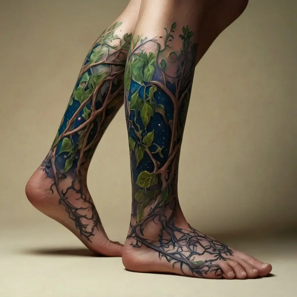 vine on leg tattoos (36)