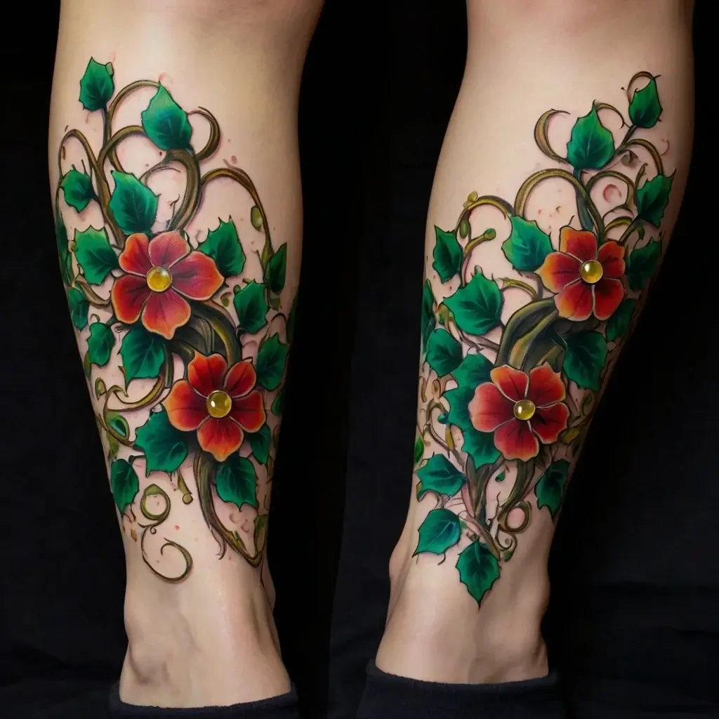 vine on leg tattoos (38)