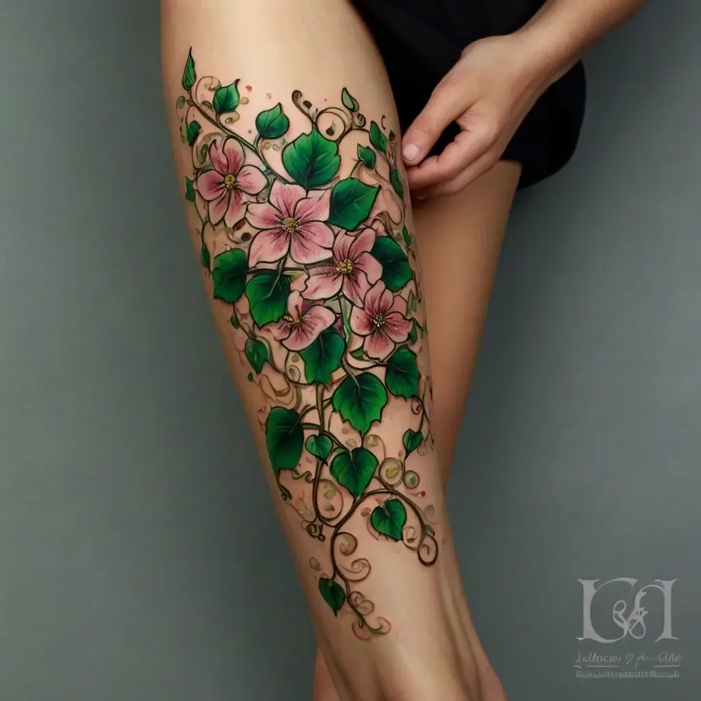 vine on leg tattoos (39)