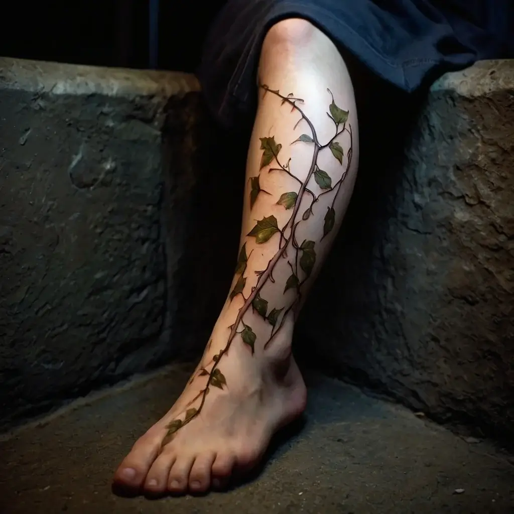 vine on leg tattoos (43)