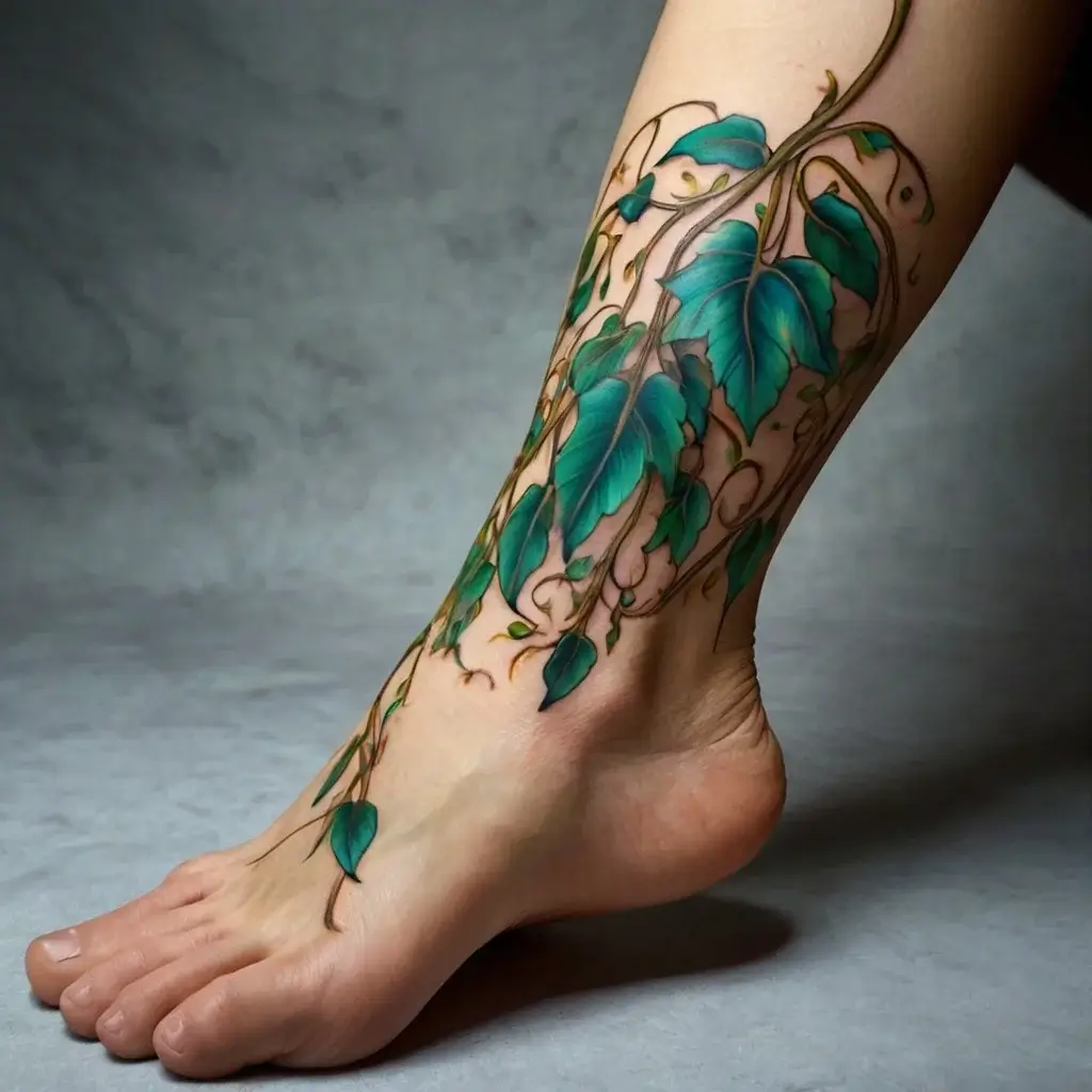 vine on leg tattoos (5)