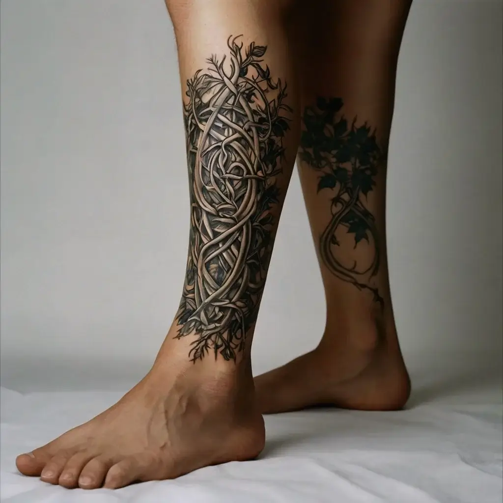 vine on leg tattoos (53)