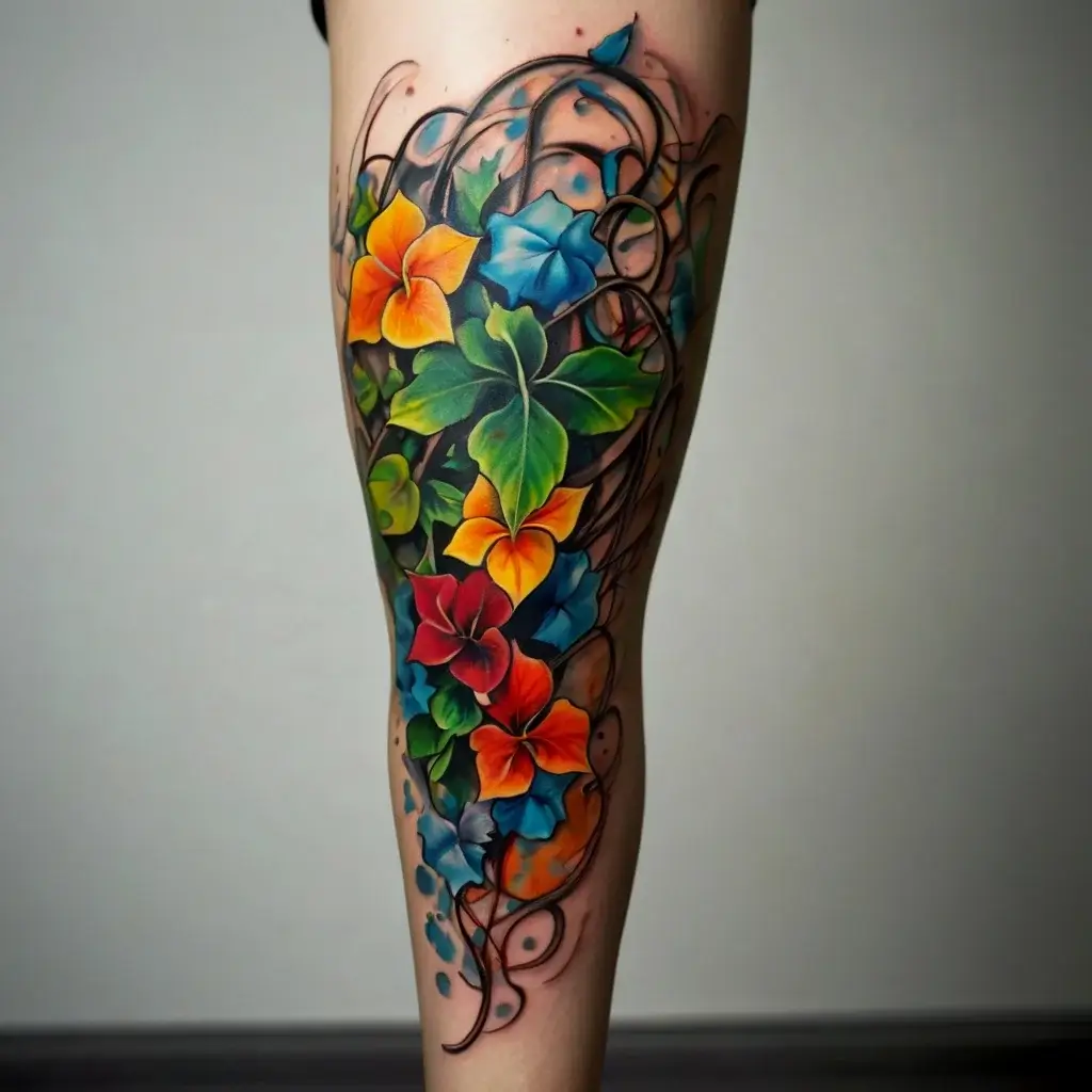 vine on leg tattoos (55)