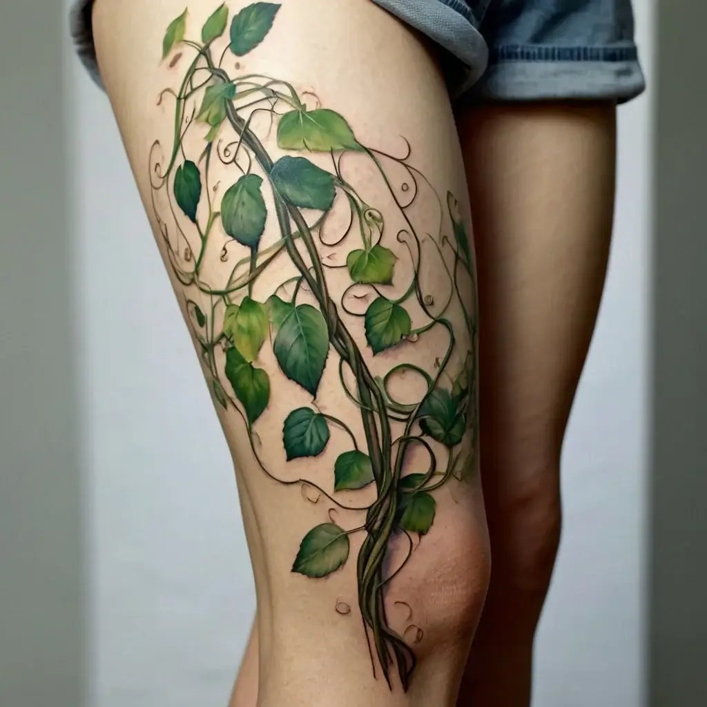 vine on leg tattoos (58)