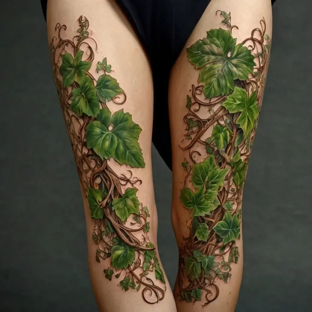 vine on leg tattoos (60)