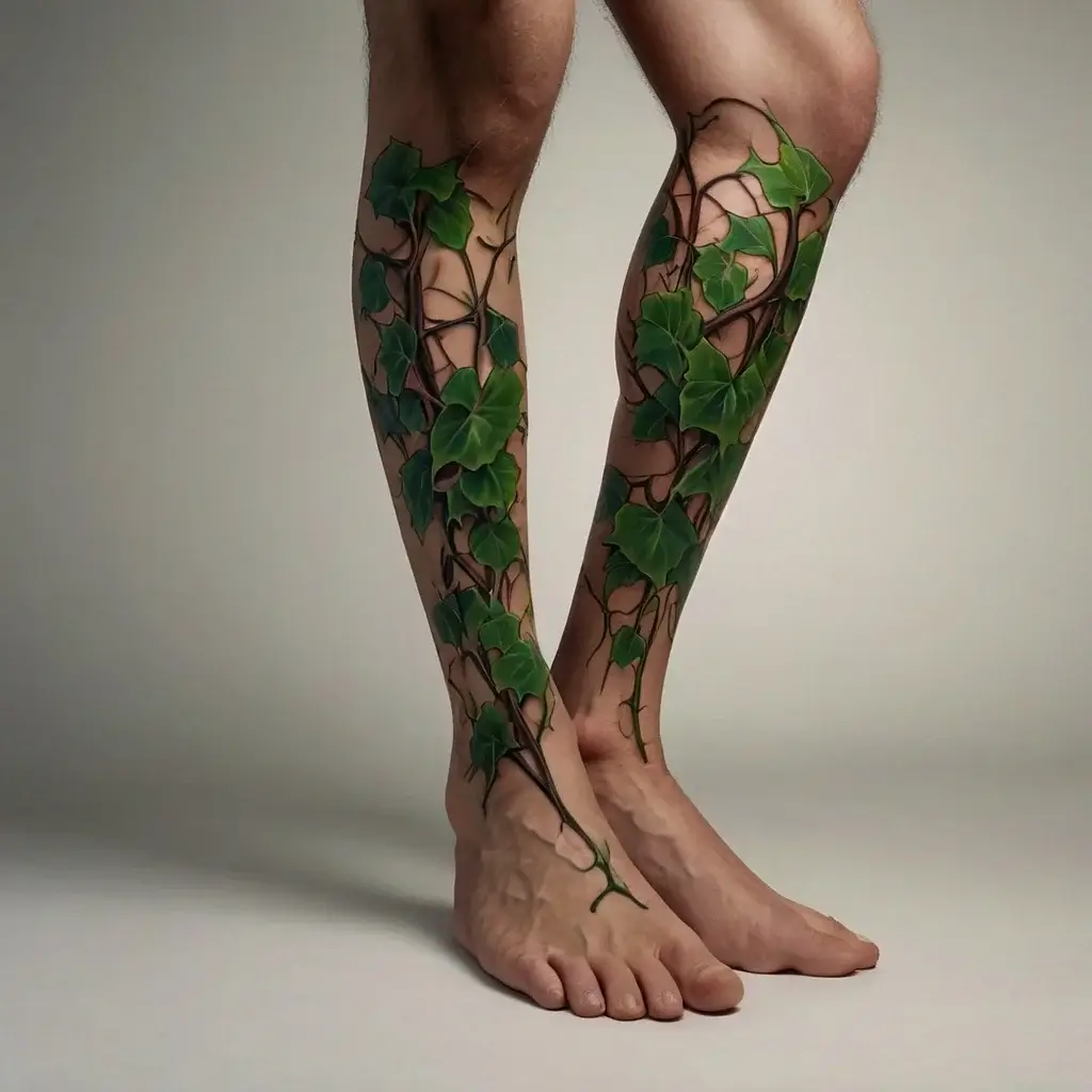 vine on leg tattoos (70)