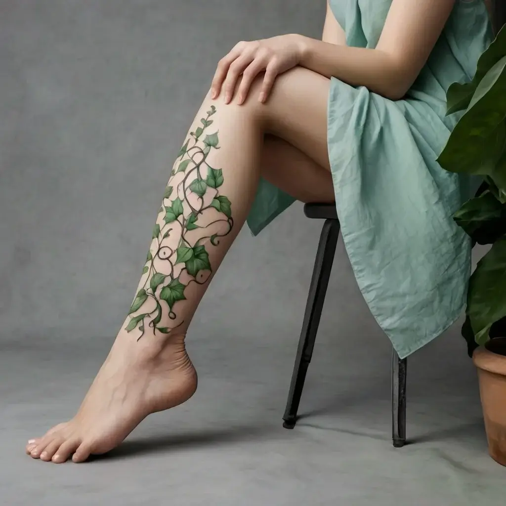 vine on leg tattoos (72)