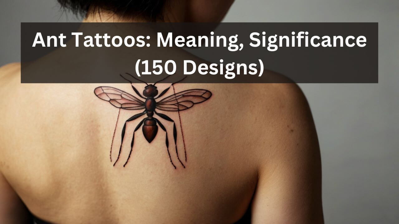 A detailed ant tattoo on the upper back, symbolizing strength and teamwork, with lifelike shading and intricate lines.