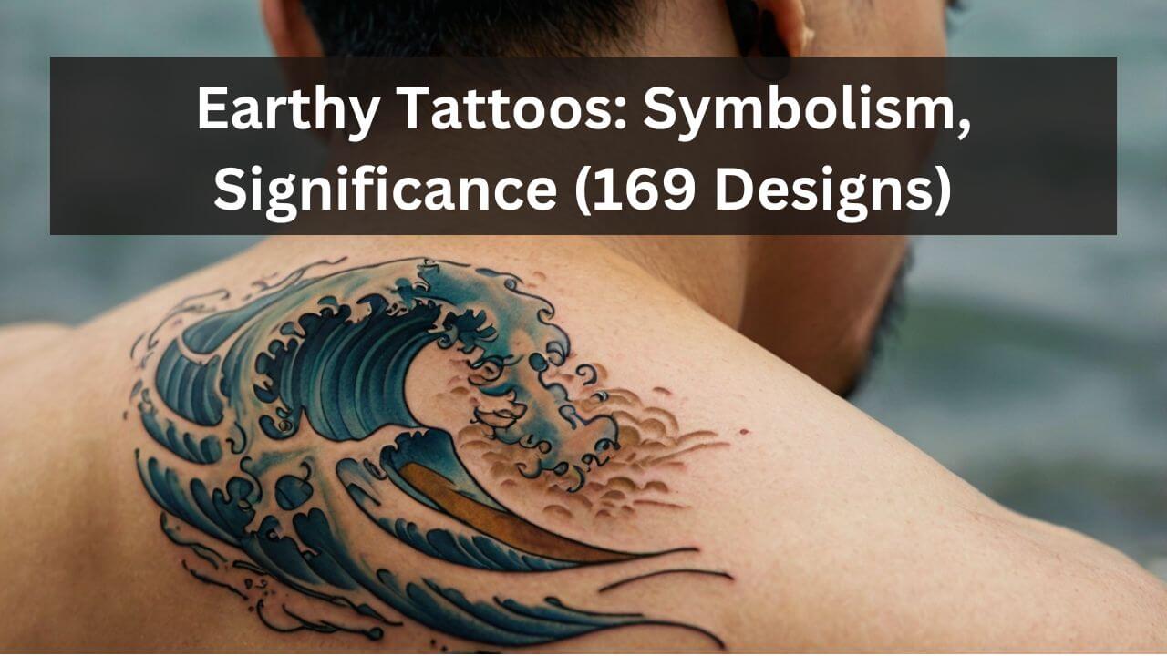 Tattoo of a stylized ocean wave in blue and white ink on shoulder, symbolizing strength and natural beauty.