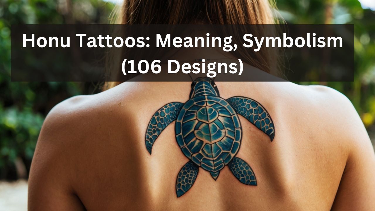 A vibrant (sea turtle) honu tattoo with intricate shell patterns in shades of blue on an individual's upper back.