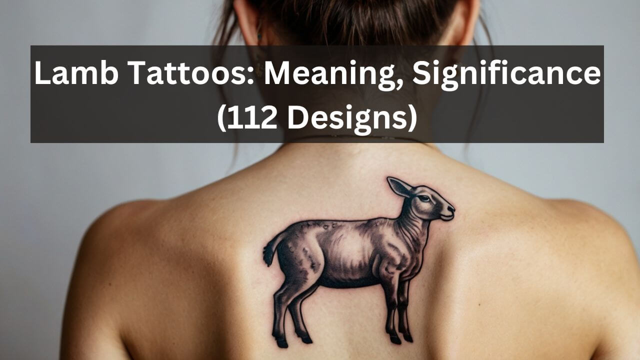 Tattoo of a detailed lamb on upper back, symbolizing innocence and purity, in realistic black and grey shading.