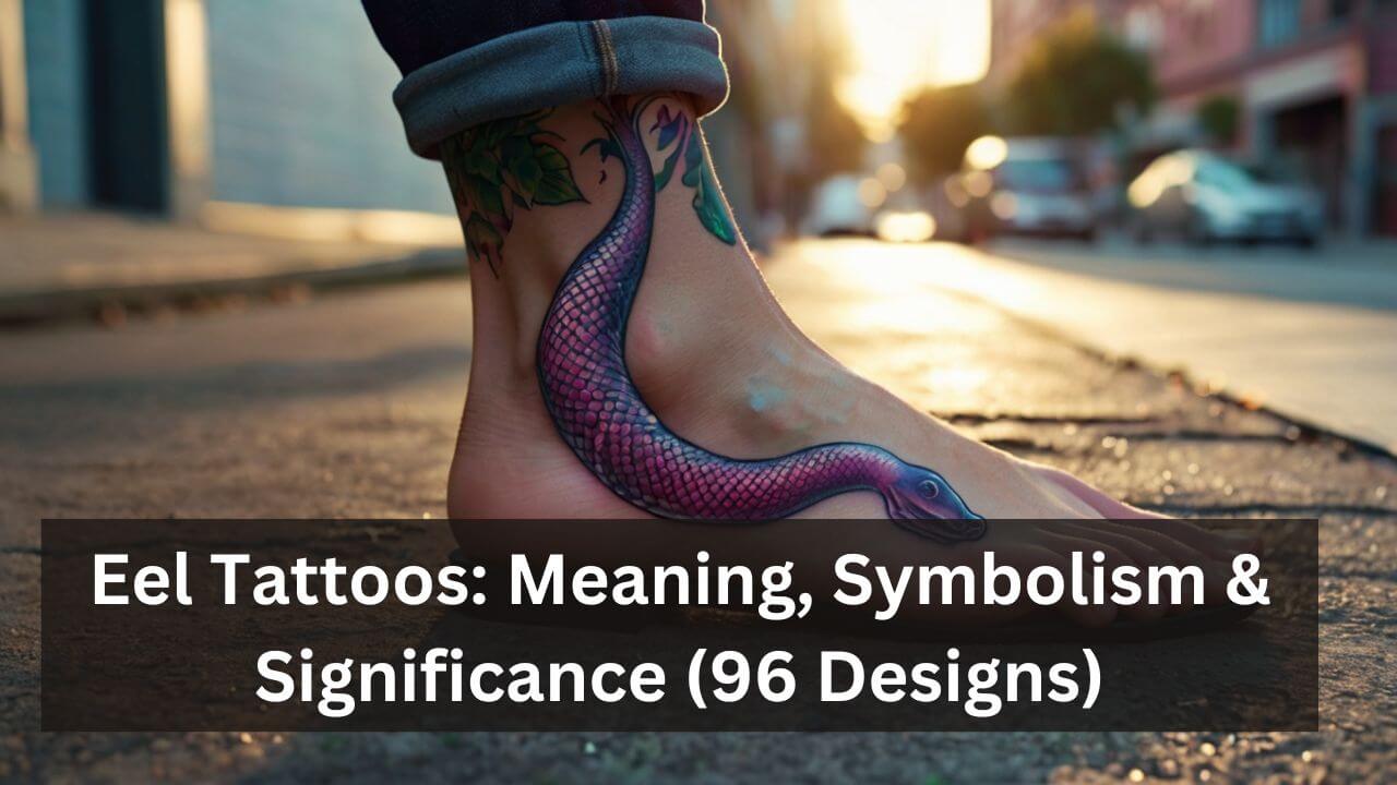 Tattoo of a vibrant, coiled eel on the foot, showcasing shades of purple and blue, symbolizing adaptability and mystery.