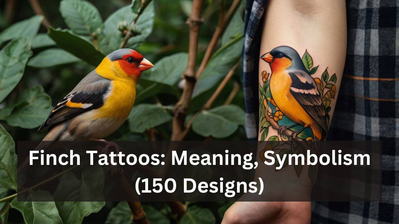 Colorful finch tattoo on forearm, detailed with vibrant plumage and foliage, symbolizing joy and freedom.