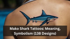 A vibrant mako shark tattoo on the back, featuring realistic shading and dynamic blue hues, symbolizing agility and strength.