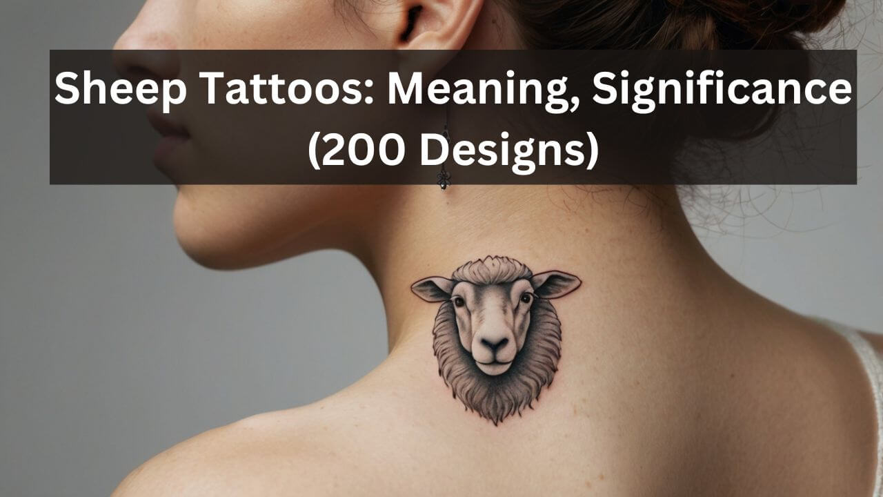 Realistic sheep head tattoo on the neck with soft shading and detailed wool texture, symbolizing innocence and peace.