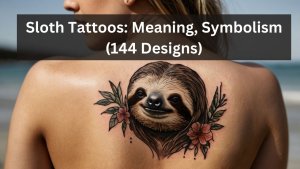 A sloth tattoo with floral accents on the shoulder, symbolizing relaxation and harmony with nature.