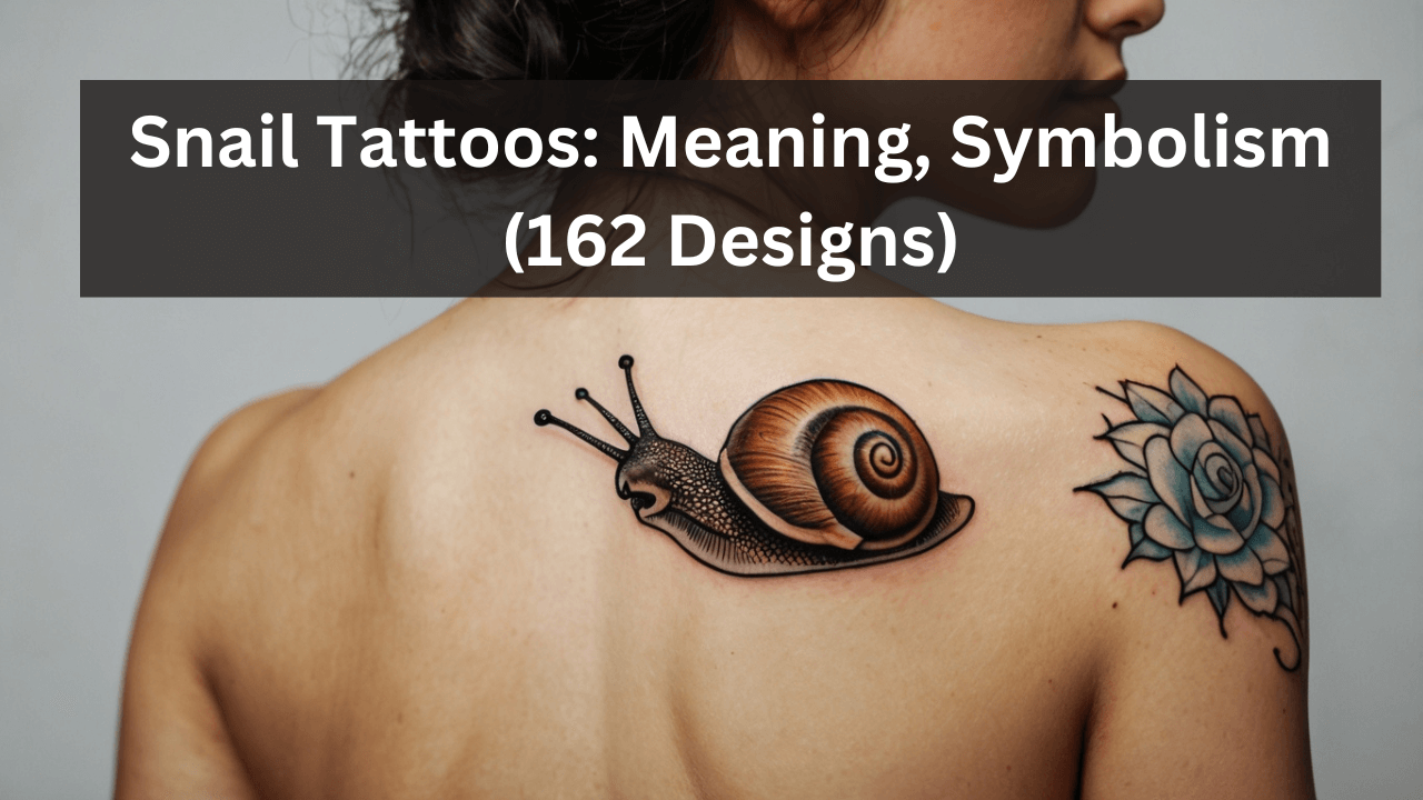 Realistic snail tattoo with a detailed shell on shoulder, accompanied by a colorful succulent design.