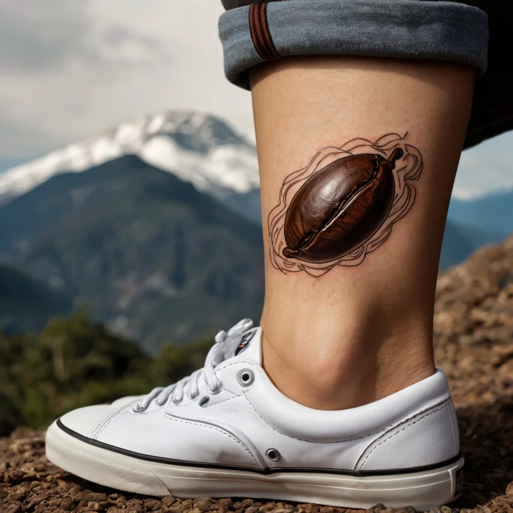 3D cowrie shell tattoo with intricate shading and linework, creating a realistic and textured effect on the ankle.