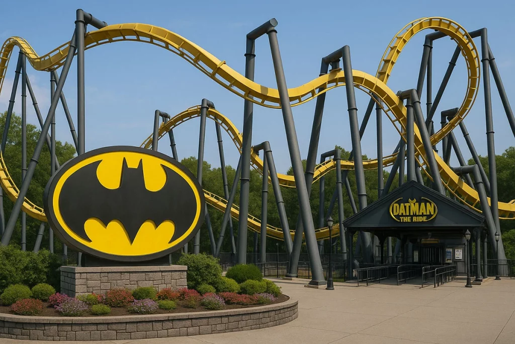 Batman logo tattoo: Bold black bat silhouette centered in a vibrant yellow oval, symbolizing justice and vigilance.