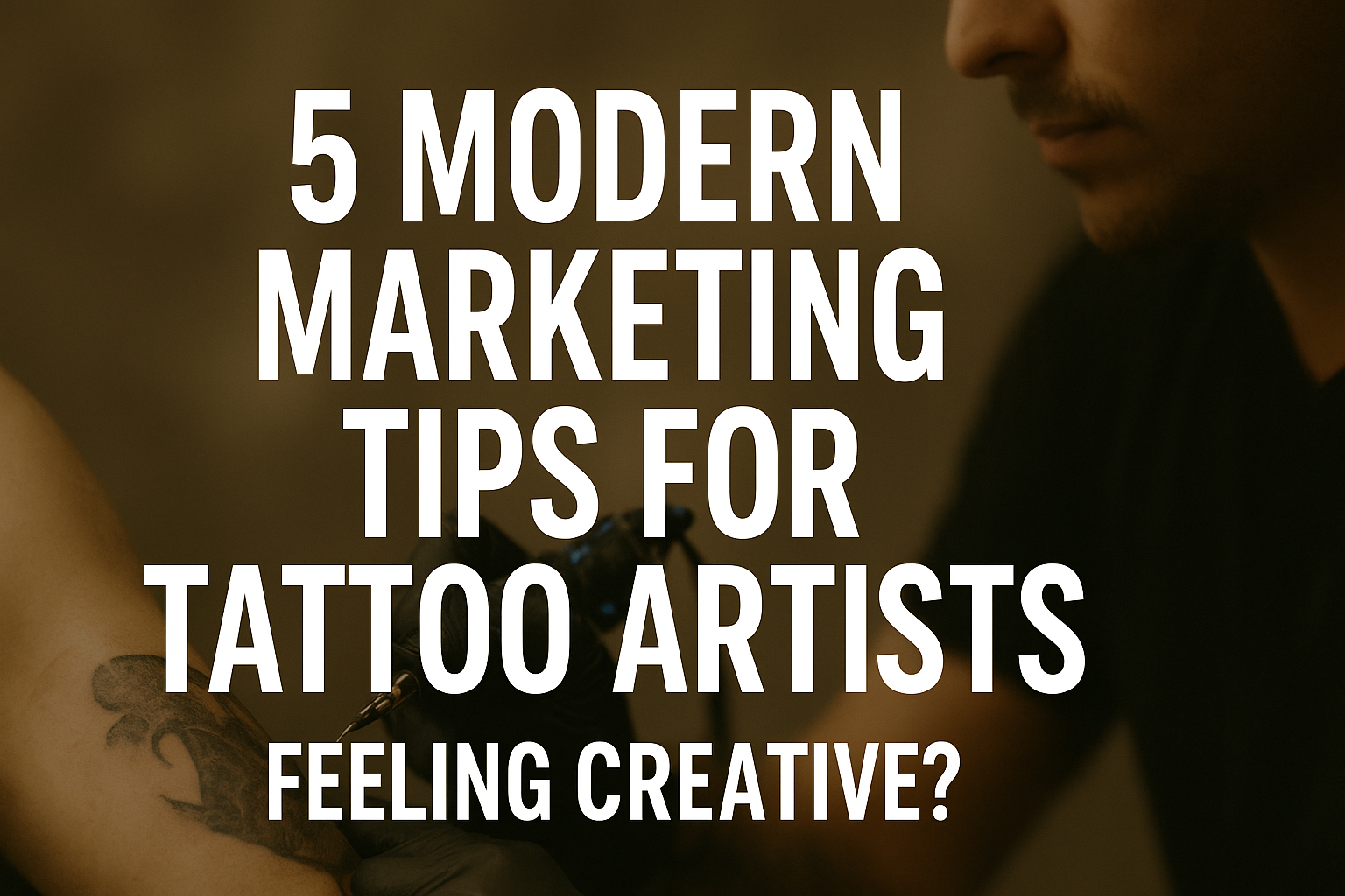 A tattoo artist working on an intricate, abstract floral design on an upper arm, with skilled precision and detail.